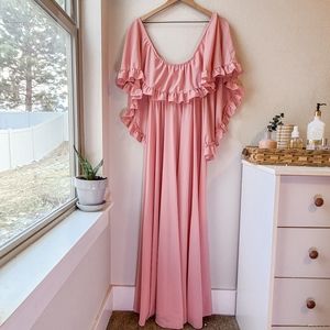 Vintage Union Made Blush Pink Off The Shoulder Ruffle Detail Maxi Dress